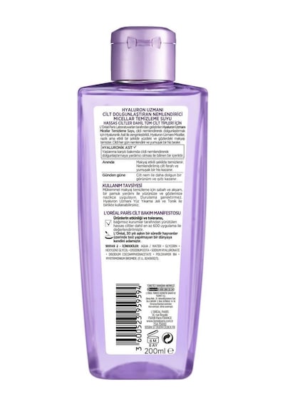 L'Oreal Paris Hyaluron Uzmanı Cilt Dolgunlaştıran Nemlendirici Micellar Temizleme Suyu 200 ML