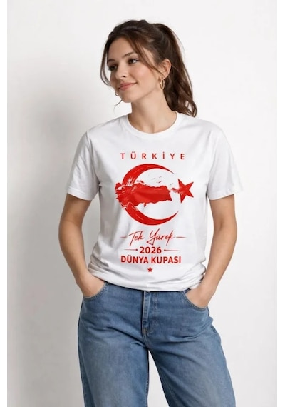 Efnaz Style Türkiye Ay Yıldız 2026 Dünya Kupasi Taraftar Forma T-shirt - Beyaz