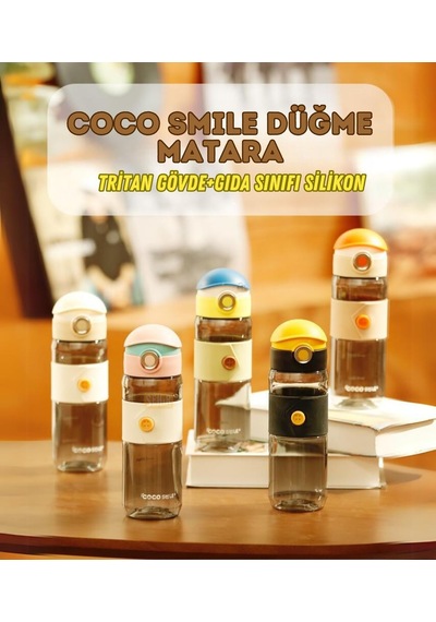 Cocosmile 580ml Silikon Gövde Düğme Desenli Rahat İçim Tritan Çocuk Matarası Mavi