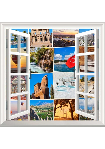 Pencere Poster Duvar Kağıdı Türkiye Fotokolaj Yapışkanlı Sticker