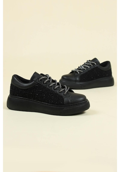 Cilt-Tekstil Garnili Sneakers Siyah-Siyah