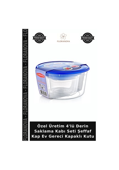 Özel Üretim 4'lü Derin Saklama Kabı Seti Şeffaf Kap Ev Gereci Kapaklı Kutu Çok Renkli