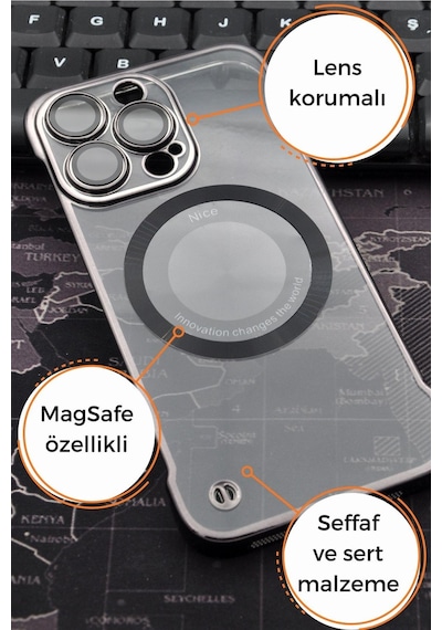 Apple Uyumlu iPhone 14 Pro Max Uyumlu Siyah Renkli İnce Kenarlı Şeffaf Sert Kapak Kılıf Siyah -