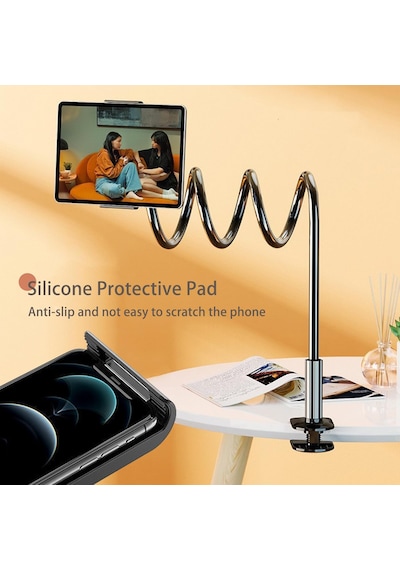 Tablet Ve Telefon Standı Metal Spiral Masa Kenarlı 360 Döner Esnek Telefon Tutucu Tablet Standı