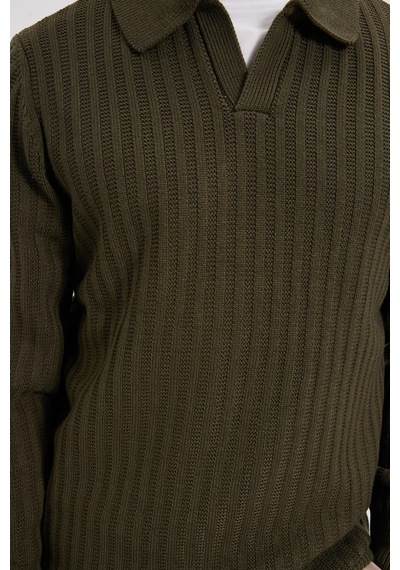 Tudors Erkek Standart Fit Normal Kesim Polo Yaka Haki Kazak-46286