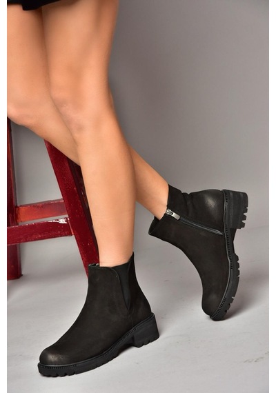Fox Shoes J654011901 Siyah Hakiki Deri Nubuk Kadın Bot Siyah-Nubuk Siyah