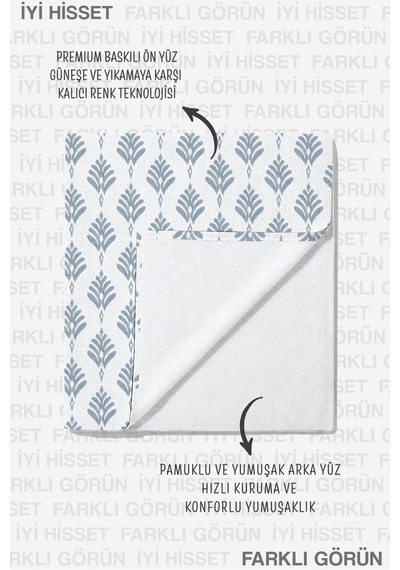 Mavi Beyaz Yaprak Motifli Plaj Havlusu - Minimalist Akdeniz Stil Hızlı Kuruyan Mikrofiber Havlu Sakin Menekşe