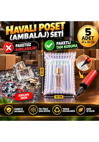 Havalı Poşet Ambalaj Seti 41cm X 30cm - 5 Adet + Şişirme Aparatı