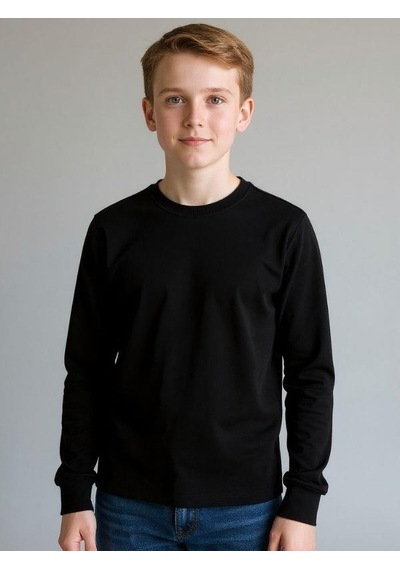 Zekids Erkek Çocuk Pamuklu Bisiklet Yaka Uzun Kollu Basic T-shirt-16775 SIYAH