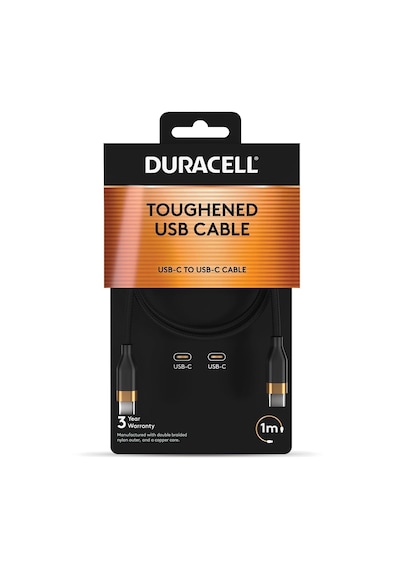 Duracell 1m Usb-c To Usb-c 60w Örgülü Data Kablosu - Siyah