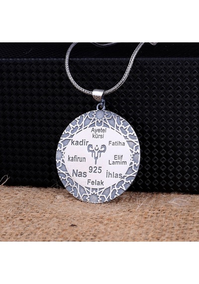 925 Ayar Gümüş Ayetel Kursi Fatiha İhlas Felak Yazılı Erkek Kolye Gümüş