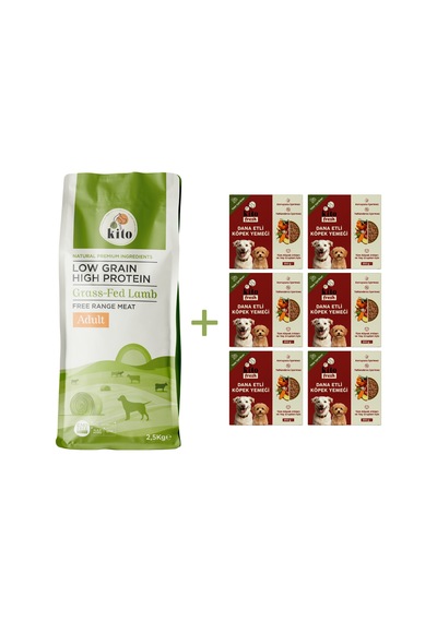 Kito Kuzu Etli Mini Irk Yetişkin Köpek Maması 2500 G + Kito Fresh Dana Etli Köpek Yemeği 6'lı
