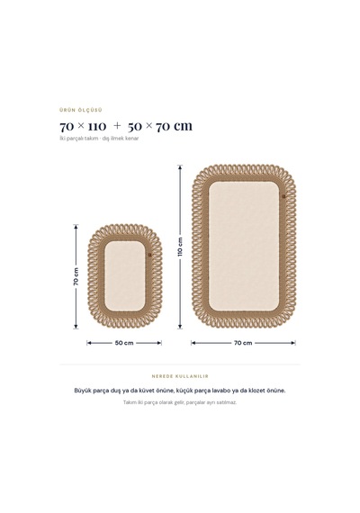 Banyo Paspası Takımı 70x110+50x70 Cm Dış Trikot Ekru & Hasır Ekru - Hasır