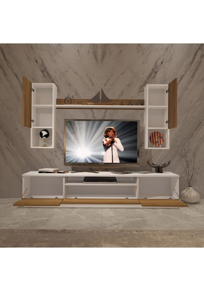 Decoraktiv Trio 5das Mdf Tv Ünitesi Tv Sehpası - Beyaz Pera Beyaz - Meşe