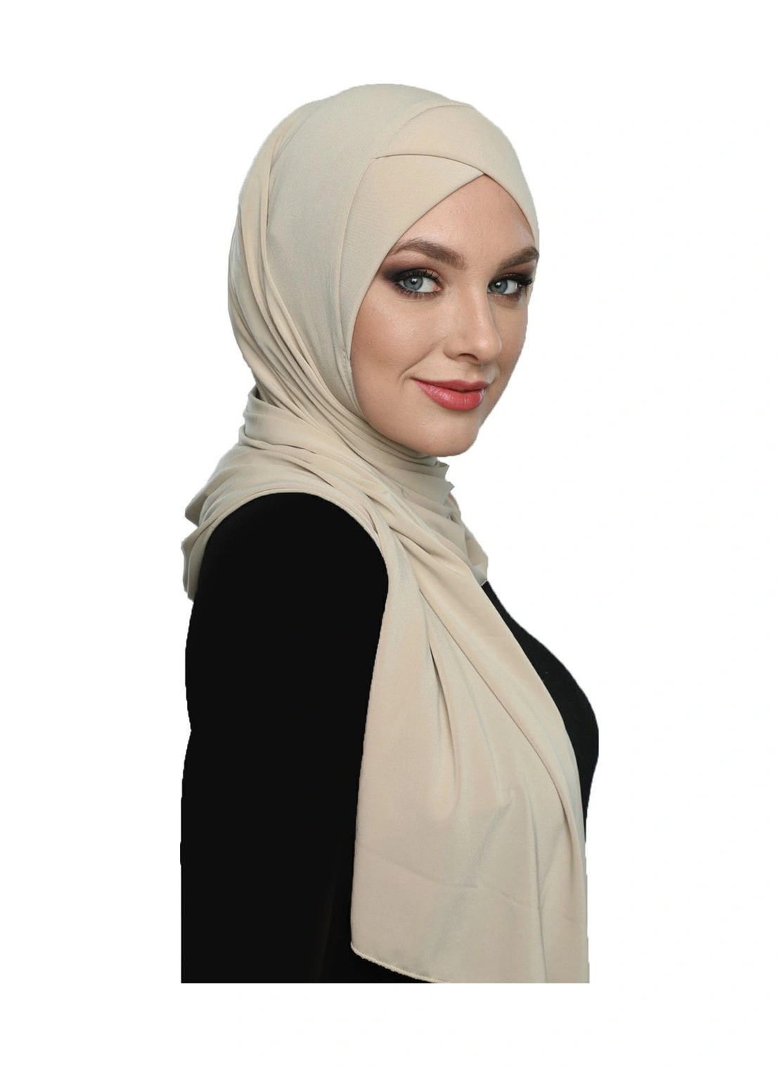 Elysianfidan Sarmalı Takmatik Bej Hazır Türban Tesettür Bone Namaz Örtüsü Bej