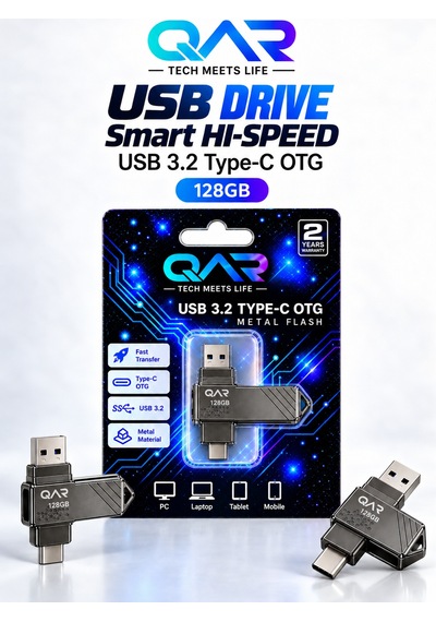 Qar Usb 3.0 Type-c Otg Siyah 128 Gb Metal Flash Bellek