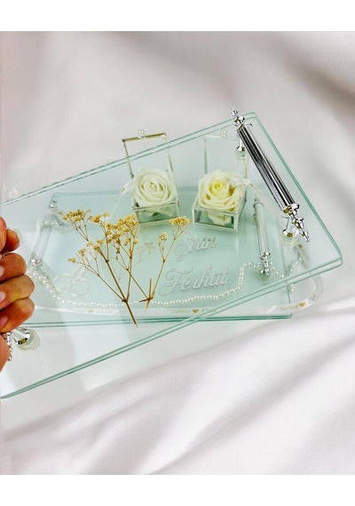Reflection Gümüş Şeffaf Söz Tepsisi Ve Damat Kahve Tepsisi Krem Krem