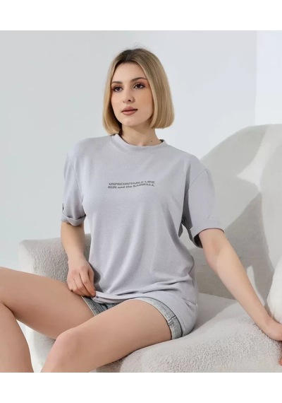 Yake Store Unisex Bisiklet Yaka Baskılı Slim Fit T-shirt - Boyalı Gri - Boyalı Gri Beyaz