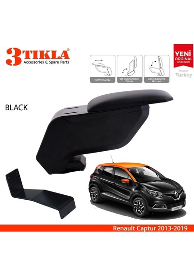 Renault Captur 2013-2019 Delmesiz Çelik Ayaklı Siyah Kolçak Kol Dayama