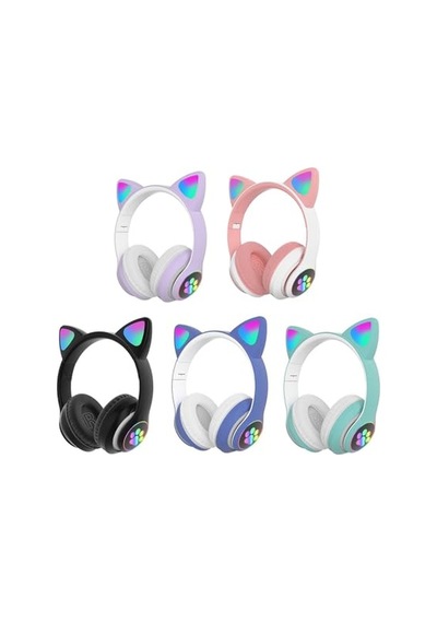 H10 Cat Kedili Led Işıklı Kafaüstü Bluetooth Kulaklık Lila Mor