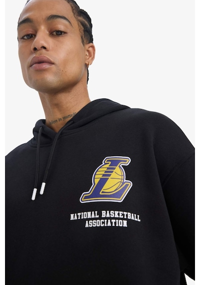 DeFactoFit NBA Los Angeles Lakers Oversize Geniş Kalıp Kapüşonlu Kalın Sweatshirt D8489AX25SPBK81
