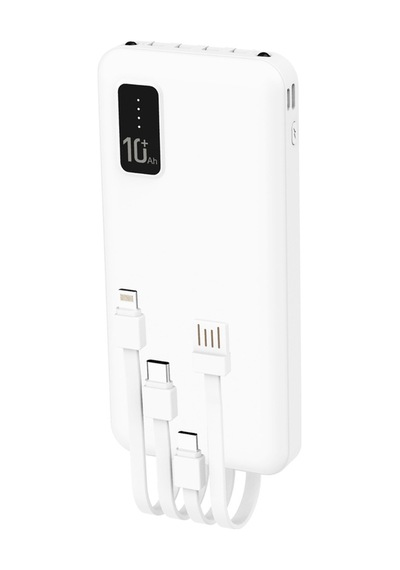 10.000 Mah Powerbank Elfenerli Dijital Led Gösterge Kendinden Kablolu Taşınabilir Şarj Aleti 4 Çıkış BEYAZ