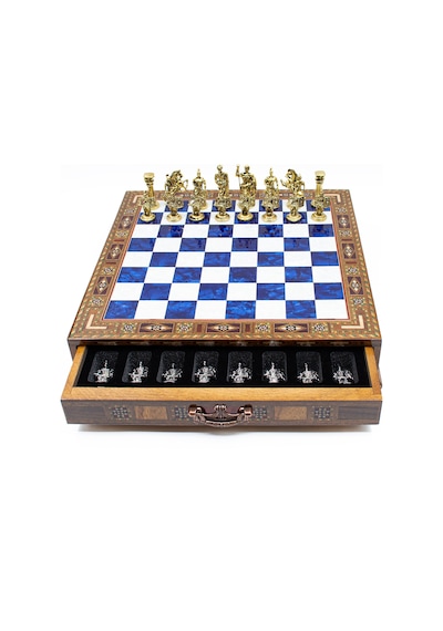 Saklamalı - 998 - Satranç Roma Oymalı Sc38s - 38cm, Mavi Tahta - Concepta - - Sc38m
