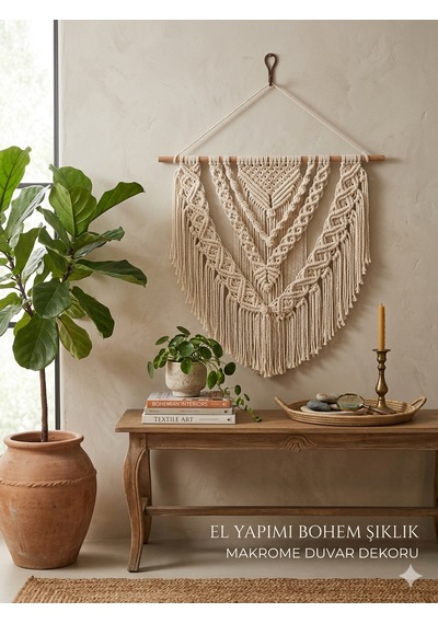 Bohem Makrome Duvar Süsü - Büyük Boy 60cm X 50cm Duvar Dekorasyonu 1 Adet