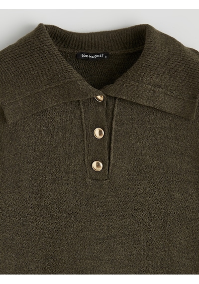 Lcw Modest Haki Polo Yaka Kadın Triko Kazak