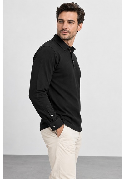 Sabri Özel Erkek Polo Yaka Uzun Kollu Triko Sweatshırt Düğmeli Ve Manşetli Sw2300001-siyah