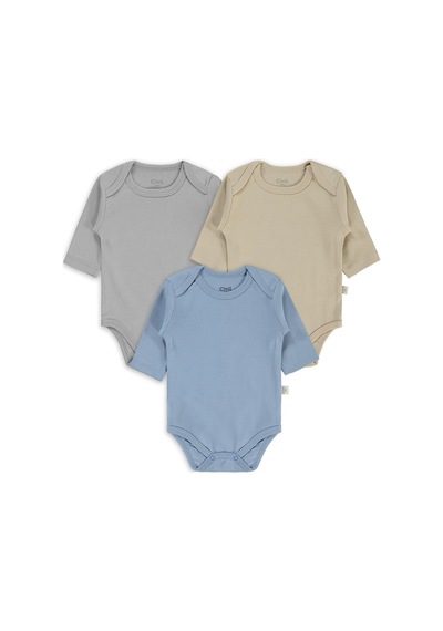 Civil Baby 3 Lü Basıc Uzun Kol 0-36 Ay Çıtçıtlı Badi - Kahverengi Sütlü Kahve
