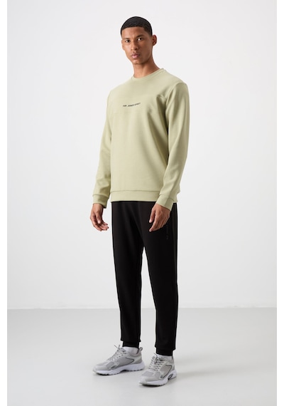 Tommy Life Çağla - Siyah Pamuklu Kalın Yumuşak Dokulu Comfort Fit Baskılı Erkek Eşofman Takım - 85253 Yeşil - Siyah