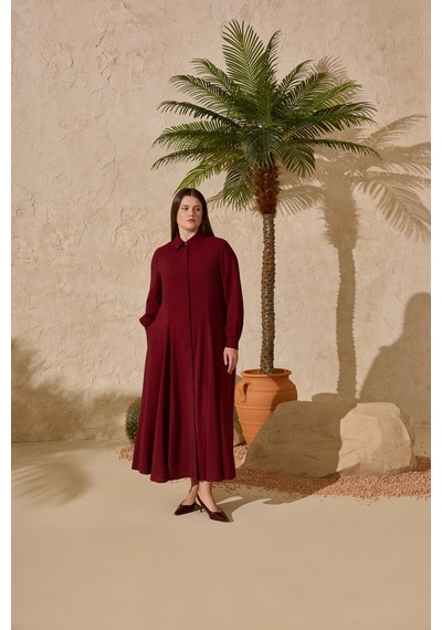 Aker Bordo Godeli Modal Elbise Bordo Bordo