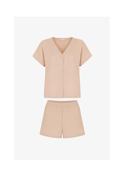 Penti Pastel Bej Ella Muslin Kısa Kollu Şort Pijama Takımı