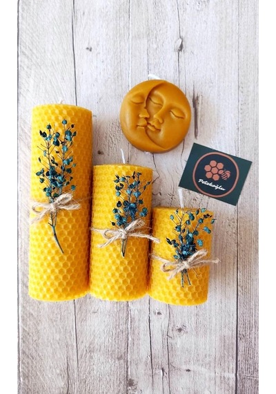 Dekoratif Doğal Petek Balmumu Mum Ay Ve Güneş Seti Bal Mumu Mum Hediyelik Beeswax Candle Sarı