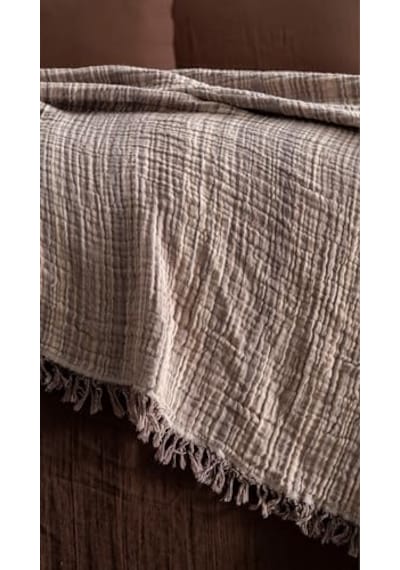Boho Çizgili Yatak Örtüsü 4 Katlı Müslin%100 Pamuk Yumuşak Lüks Yazlık Pike Çift Kişilik Battal Boy 240x260 C Diğer