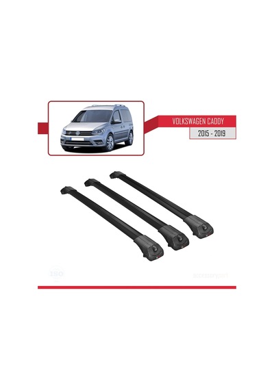 Volkswagen Caddy 2015-2019 Arası İle Uyumlu Ace-1 Ara Atkı Tavan Barı Siyah 3 Adet Bar