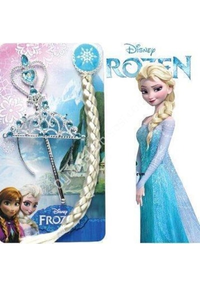 Can Frozen Elsa Peruğu Seti Elsa Peruk Saç + Taç + Asa