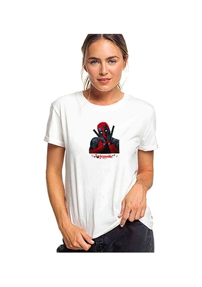 Deadpool Düşünceli Baskılı Beyaz Kadın Tshirt