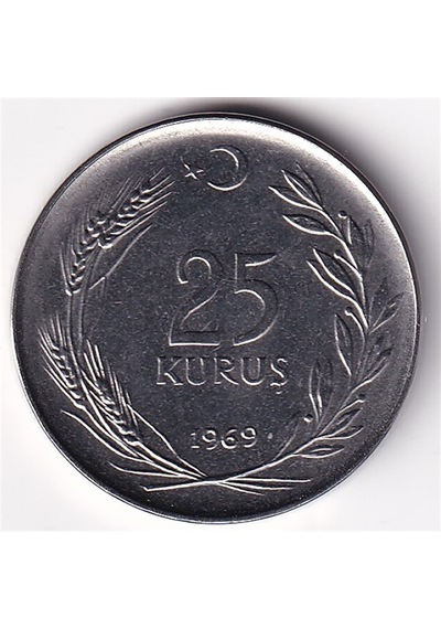 25 Kuruş 1969 Çil Eski Madeni Para