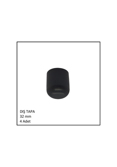 Plastik Dış Tapa, Yuvarlak, 32 Mm 4 Adet Siyah