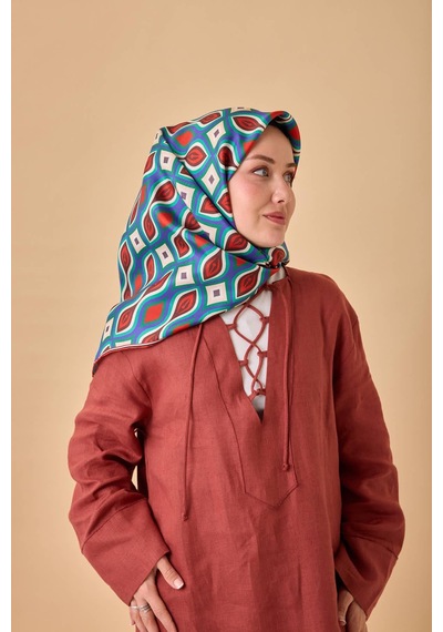 Silk Home Twill İpek Eşarp 11470-39 Patina Yeşili, Koyu Yeşil, Kırmızı
