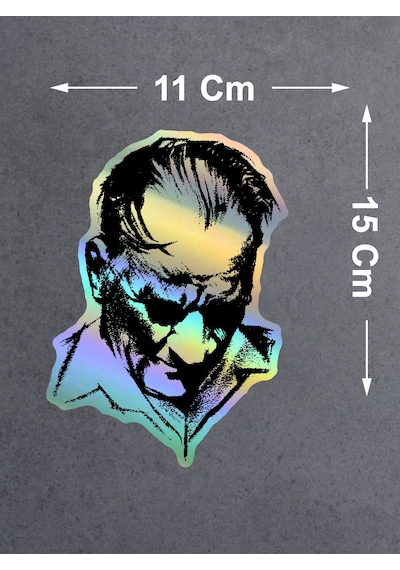 Hologramlı Janjanlı Atatürk Silüet Sticker - Ata Gazi Mustafa Kemal Sticker - Araba Oto Motosiklet Karavan Sticker 03007 15x11 Cm