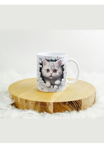 Deepcraft Eğlenceli Kedi Kupa Yılbaşı,sevgililer Günü, Hediyelik Kupa 300ml Beyaz