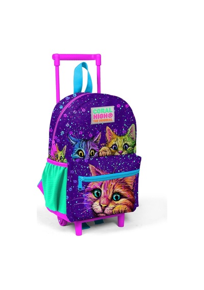 Minik Yuva Çekçekli Sırt Çantası Mor Pembe Kedi Desenli İki Bölmeli 24032