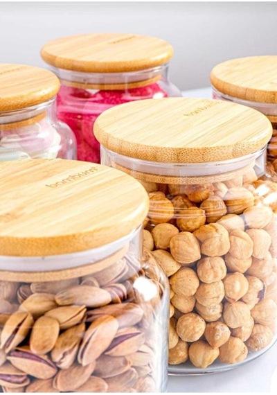 Zone 6'lı Cam Saklama Kabı Vakumlu 800ml. Bambu Kapaklı Bambu - Şeffaf