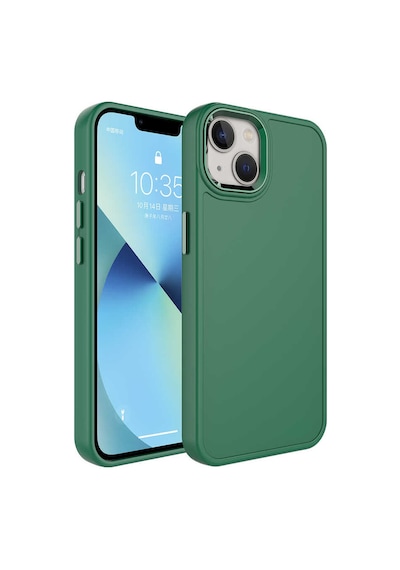 Forzacase Apple Uyumlu iPhone 13 Rock Serisi Metal Buton Ve Kamera Çerçeveli Sert Silikon Kılıf Yeşil