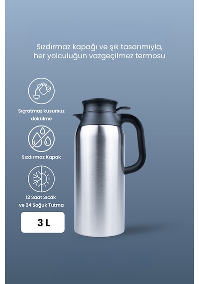 Porsima 2125 Dailyserve Çift Katmanlı Paslanmaz Çelik Termos Çay Termosu Su Termosu 3lt Inox