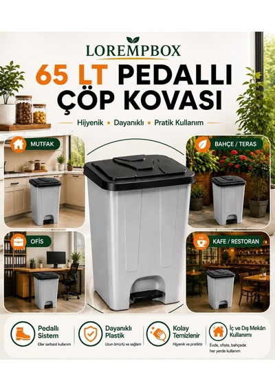 Lorempbox 65 Lt Pedallı Çöp Kovas Koyu Gri Siyah