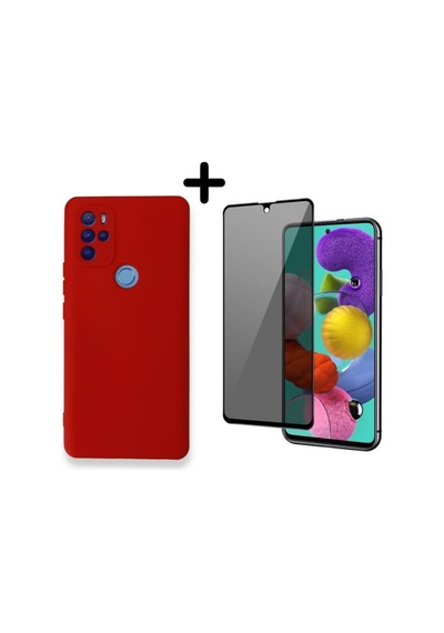 Omix X300 Lansman Içi Kadife Telefon Kılıfı Ve Hayalet Tam Kaplayan Cam Ekran Koruyucu Kırmızı